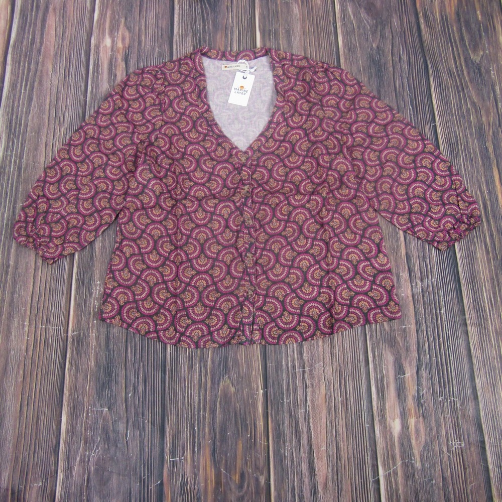 Marine Layer NEW NWT Womens Small Pink‎ Colette Doublecloth Top V Neck Blouse